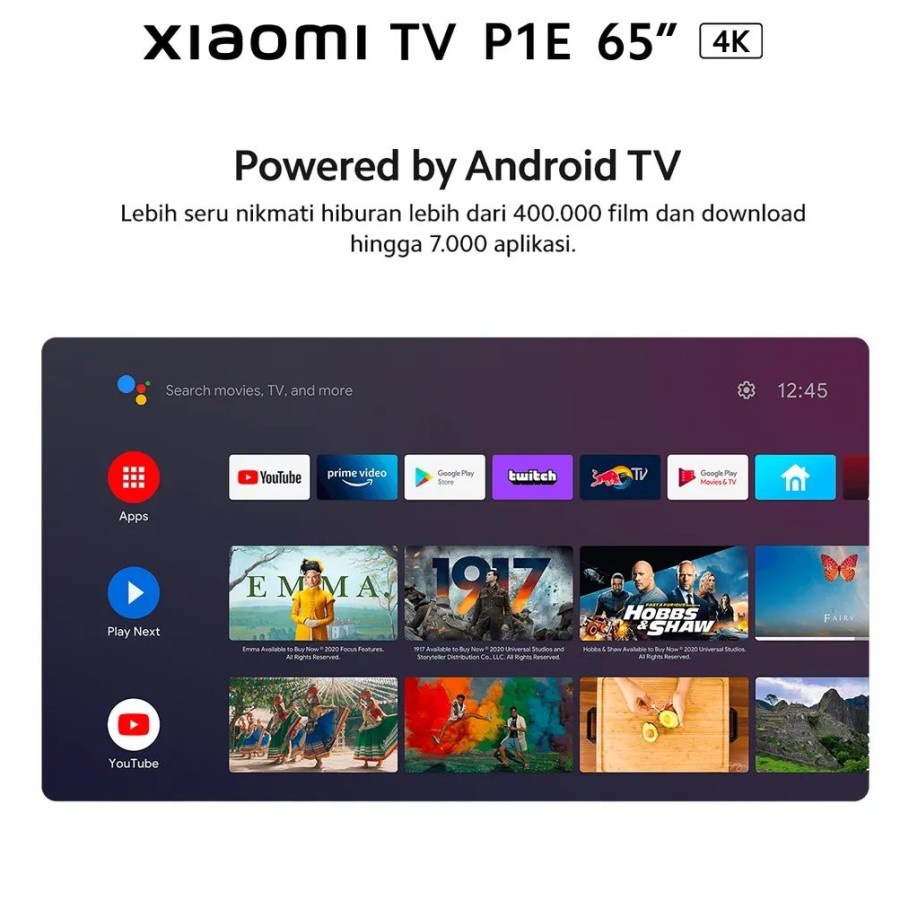 Xiaomi Mi TV P1E P1 E P 1E 65 Inch 4K UHD Dolby Vision HDR 10 Smart TV Garansi Resmi