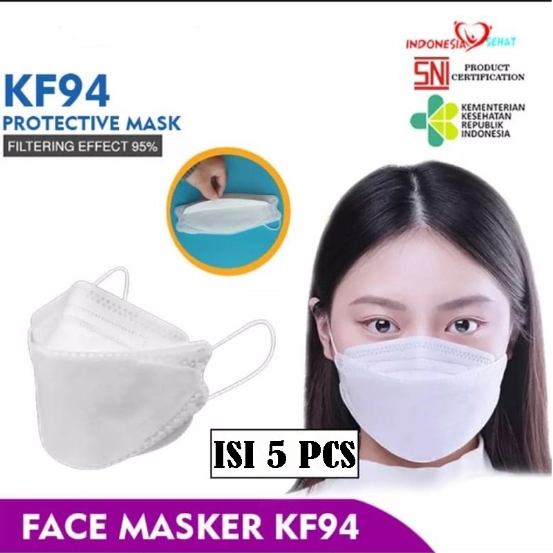 SALE! Masker KN94 3ply Earloop Mask [isi 5pcs &amp; 25pcs] Free 2 Konektor Korea Style IZIN KEMENKES