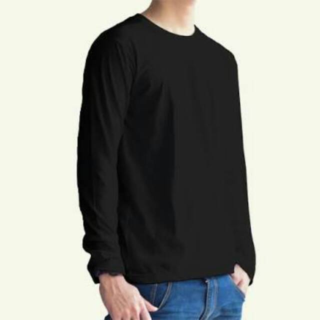 Download Kaos Polos Pria Katun Combed 30s Lengan Panjang Longsleeve Warna Hitam Black Shopee Indonesia