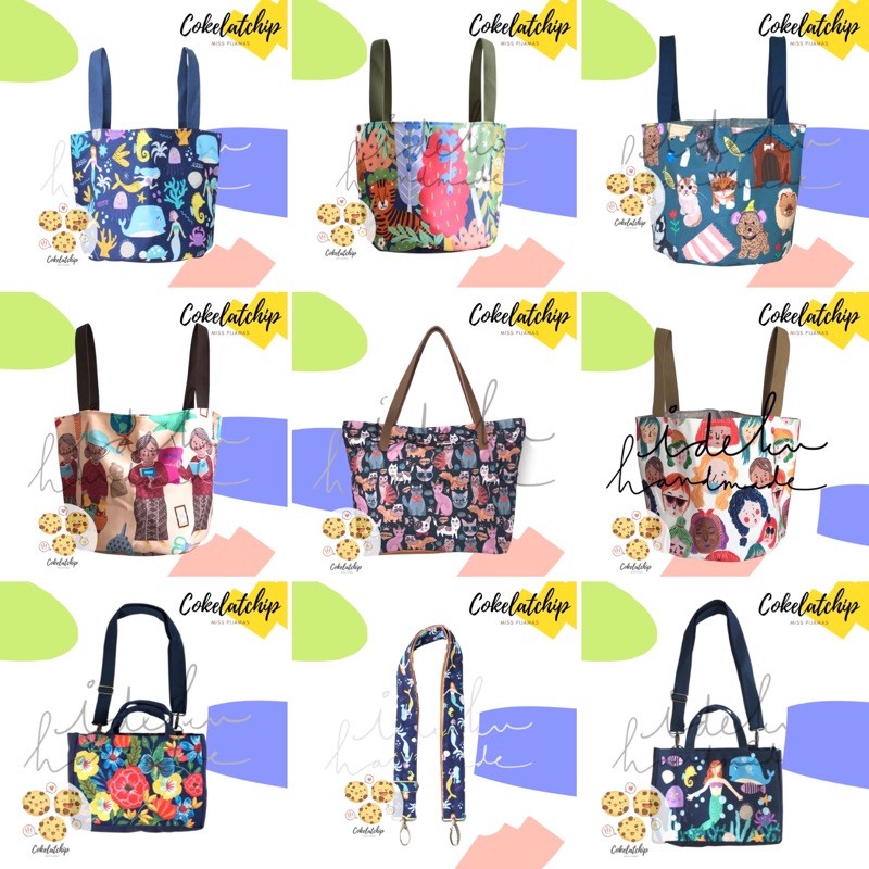 Mama / Mini Strap Bag Meow Mermaid Sarakatie / Tas Sayur Mermaid Faces Jungle Anabul Ideku Handmade