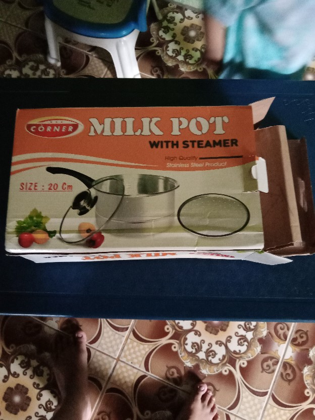 Panci Susu / Panci Gagang / Milk Pot With Steamer Corner 20cm Tutup Kaca