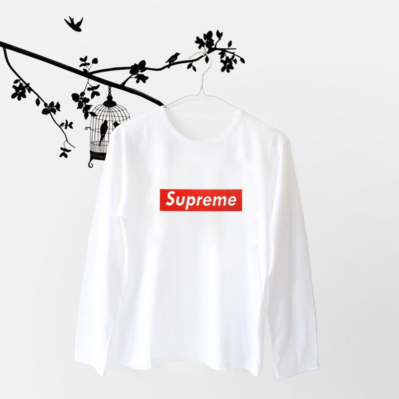 Tumblr Tee T-Shirt Kaos Wanita Lengan Panjang Supreme Warna Putih