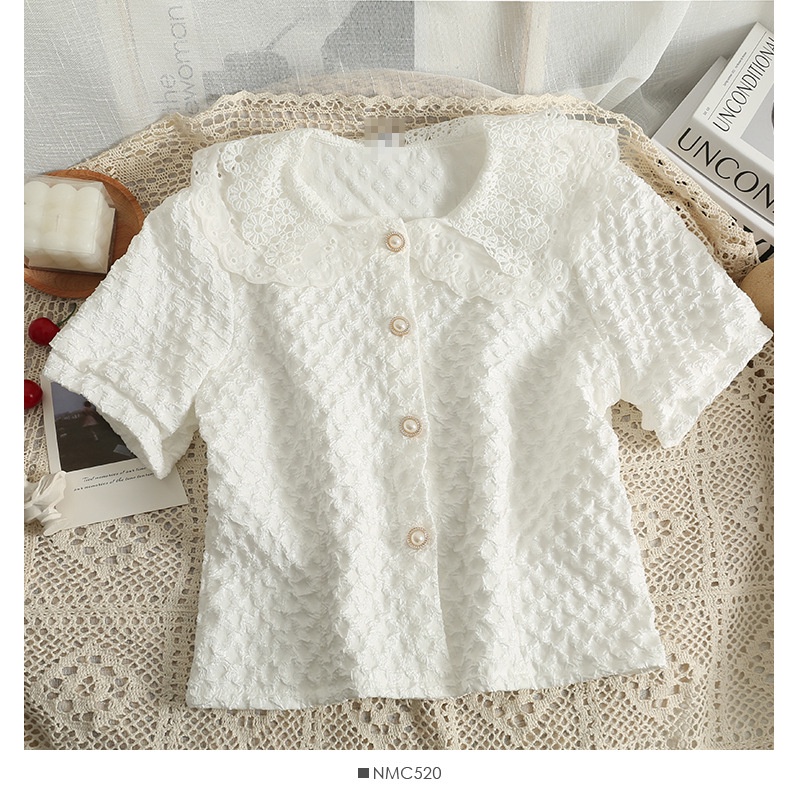 #Sisjuly# Wanita Blok Warna Berongga Boneka Kerah Single Breasted Cardigan Top Wanita Musim Panas Pe