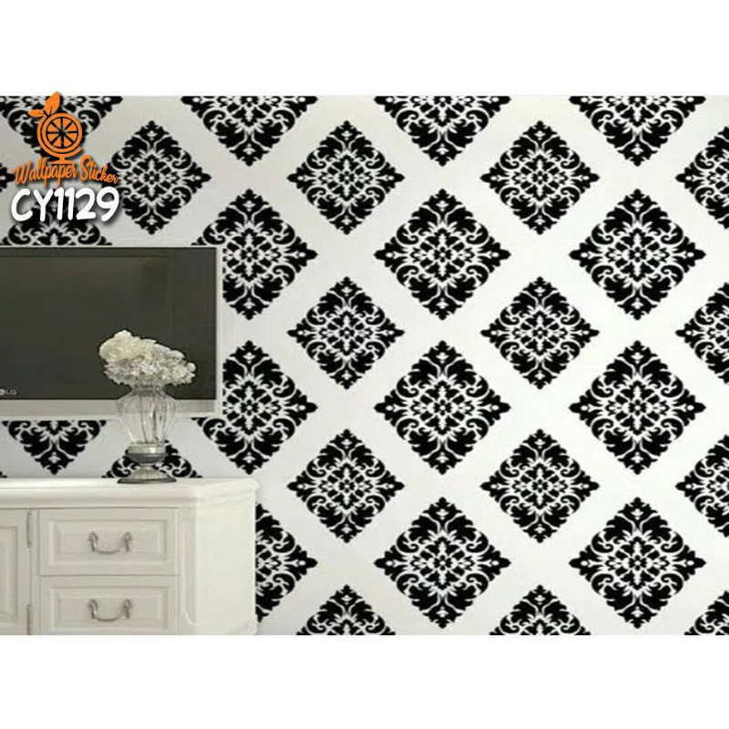 Wallpaper Dinding Sticker Batik Hitam Putih Elegant