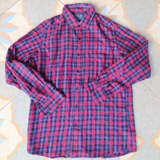 Kemeja Flannel Uniqlo Original Wash merah
