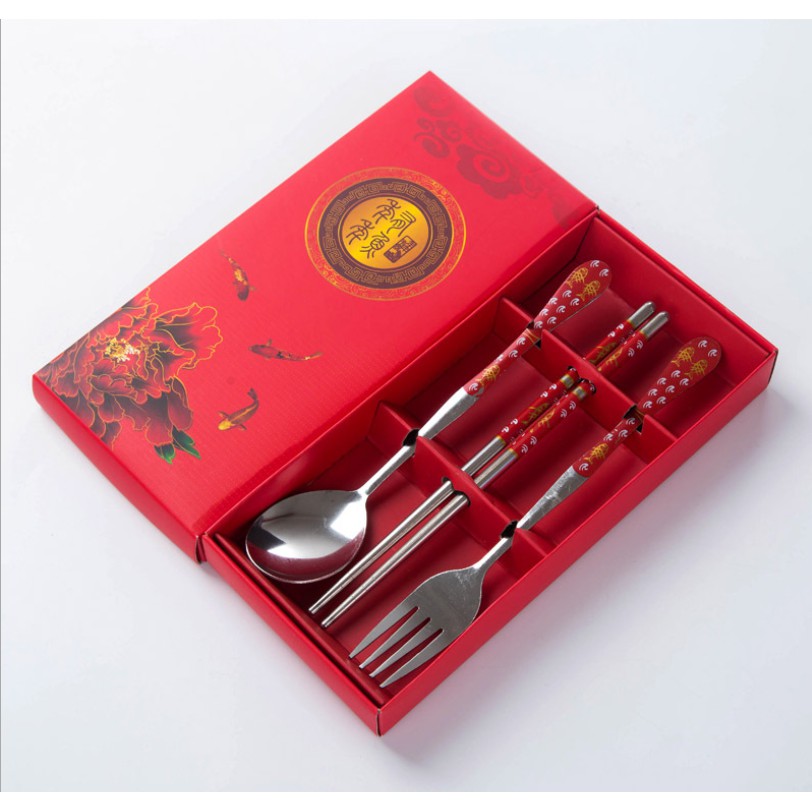 Set Sendok Makan 3 in 1 Garpu Sumpit Stainless Steel Hadiah Souvenir