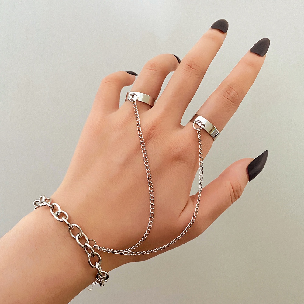 Set Cincin Rantai Bahan Alloy Warna Emas / Silver Untuk Wanita