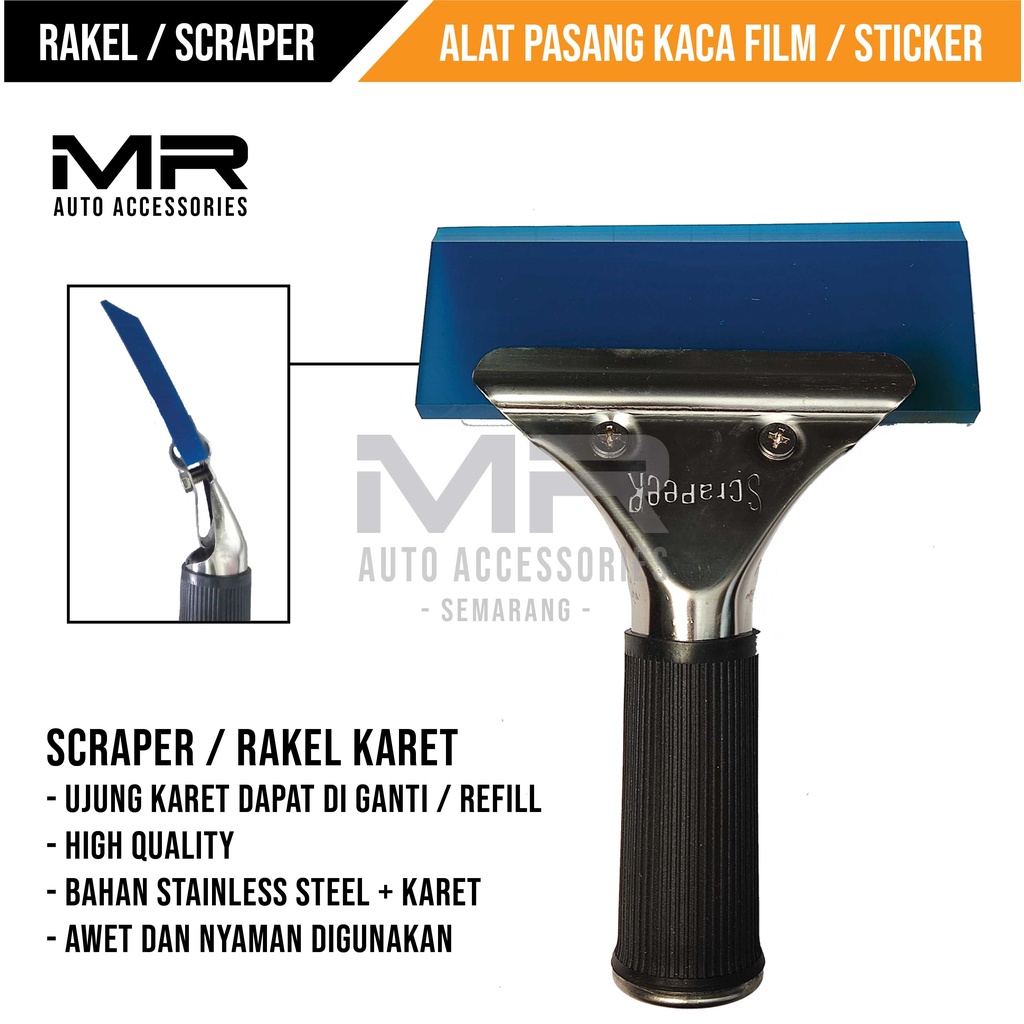 RAKEL STAINLESS ALAT PASANG KACA FILM / WIPER KARET STIKER / SCRAPPER PREMIUM