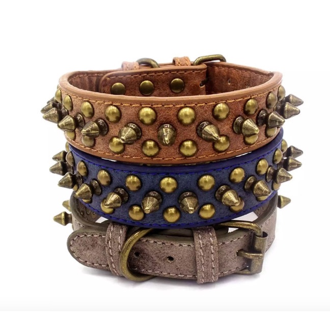 Spike Big Dog Collar Kalung Anjing PU Leather Kulit Pitbull Rottweiler