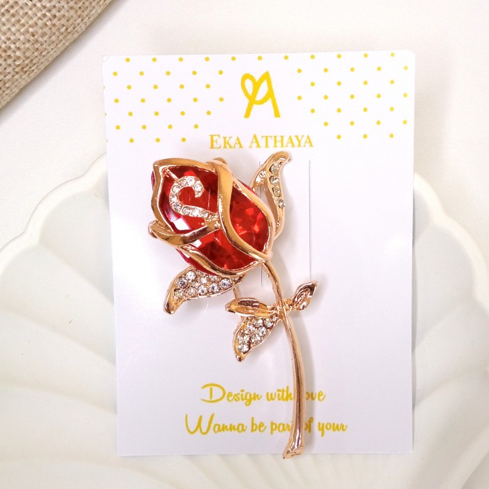 Terlaris bros permata aksesoris jilbab bunga mawar merah