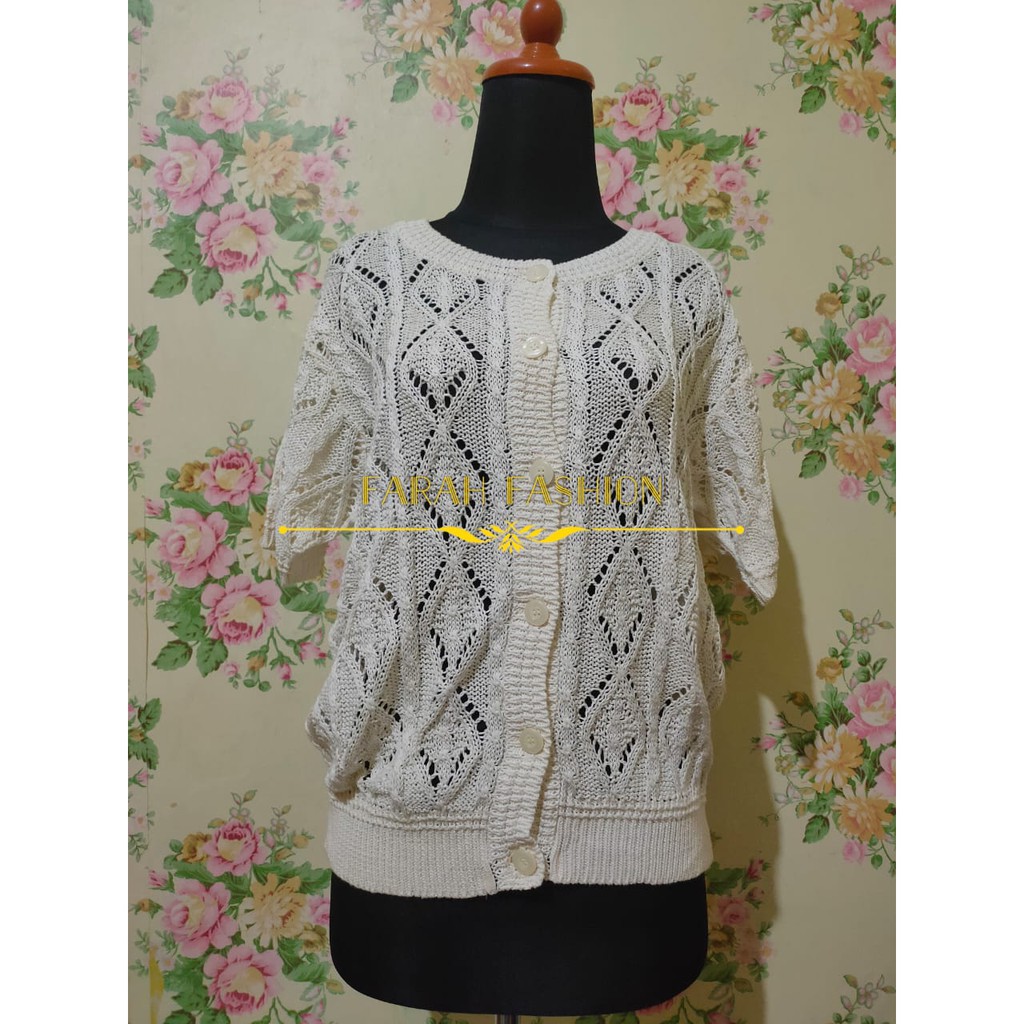 OUTER KNIT RAJUT JARING KEPANG LIDI TEBAL IMPORT BRANDED JUMBO OVERSIZE BIGSIZE BROKEN WHITE PUTIH