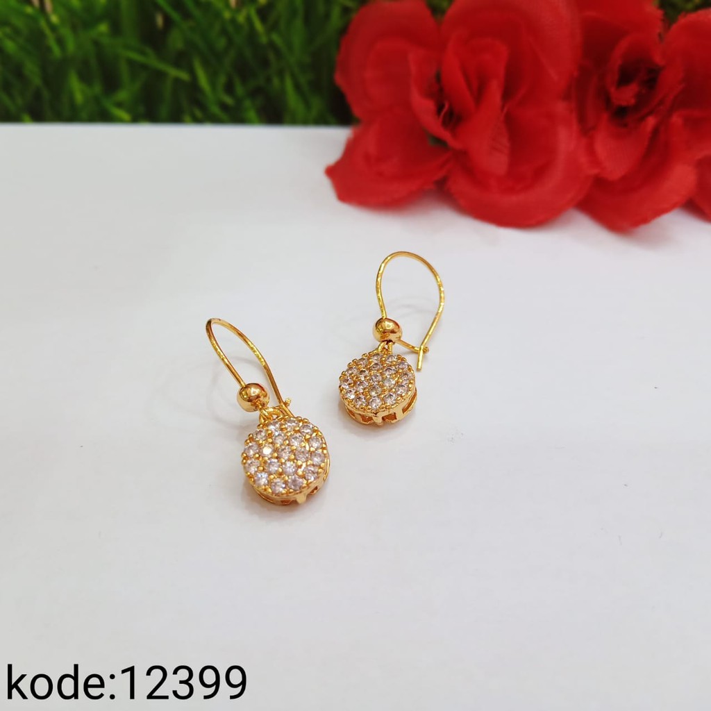 Anting Desi Gantung Lapis Emas Anting Love Replika Emas Asli // 12399.17