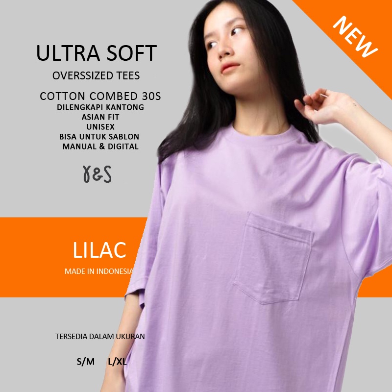 Kaos Polos Oversized With Pocket Cotton Combed 30s Yarn Spindle Ultrasoft Lilac