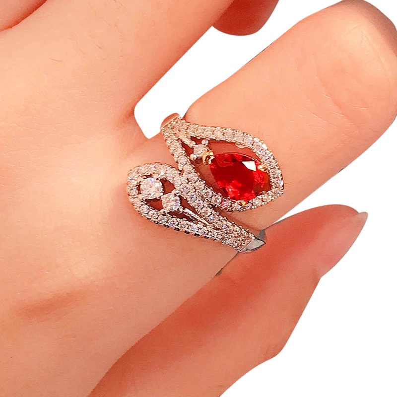 Fancyqube Cincin Sterling Silver 925 Desain Ular Hias Batu Zircon Merah Untuk Wanita