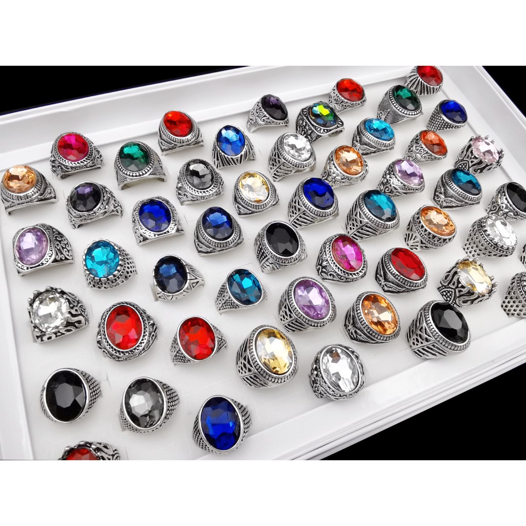 Ruby Sapphire Diamond Ring Accessories Personality Hip Hop Retro (Mixed color and code)