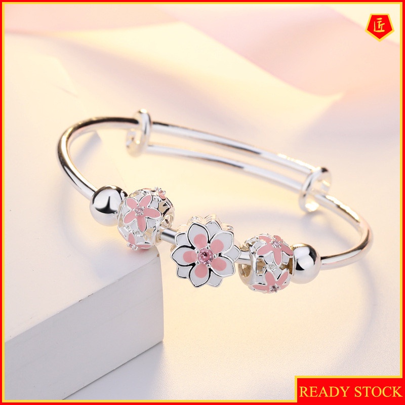 [Ready Stock]S925 Silver Pink Cherry Blossom Bracelet Female Fashion Elegant