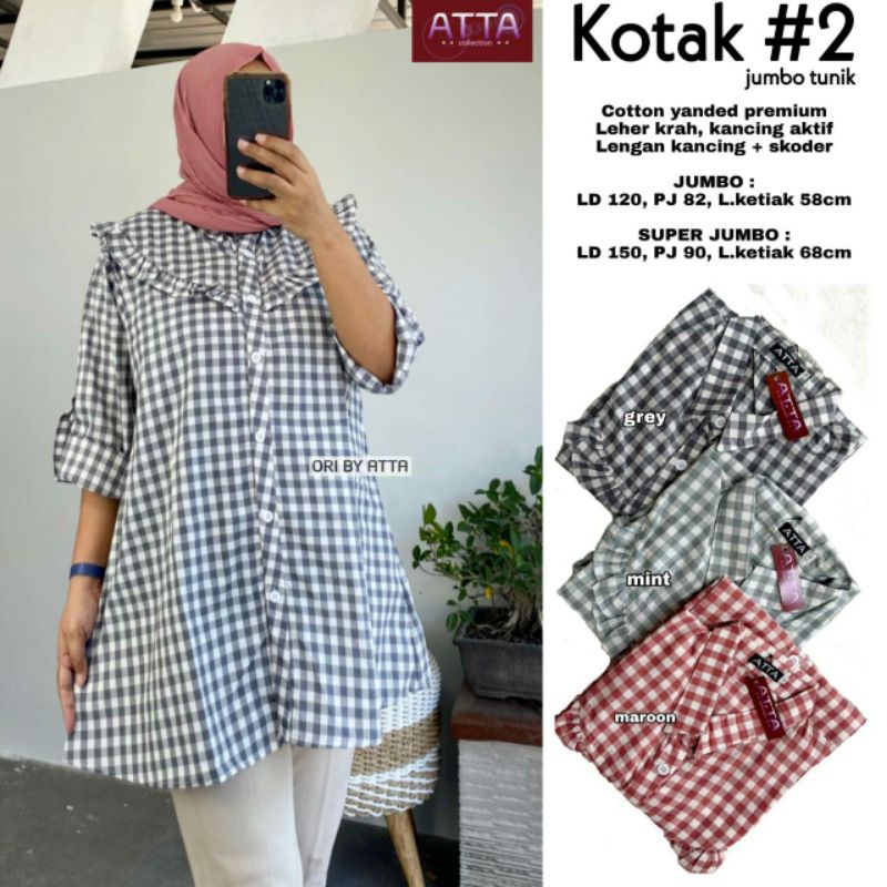 ATASAN WANITA JUMBO KOTAK#2 TUNIK BAHAN KATUN LD 120 FIT TO XXL