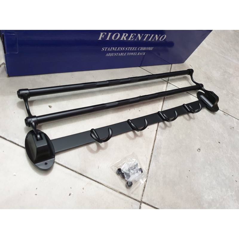 Rak handuk / gantungan handuk lipat fiorentino stainless hitam 60cm PROMO