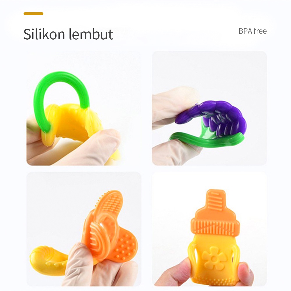 AIKOKY Teether bayi berbentuk buah Mainan gigitan bayi bahan silikon