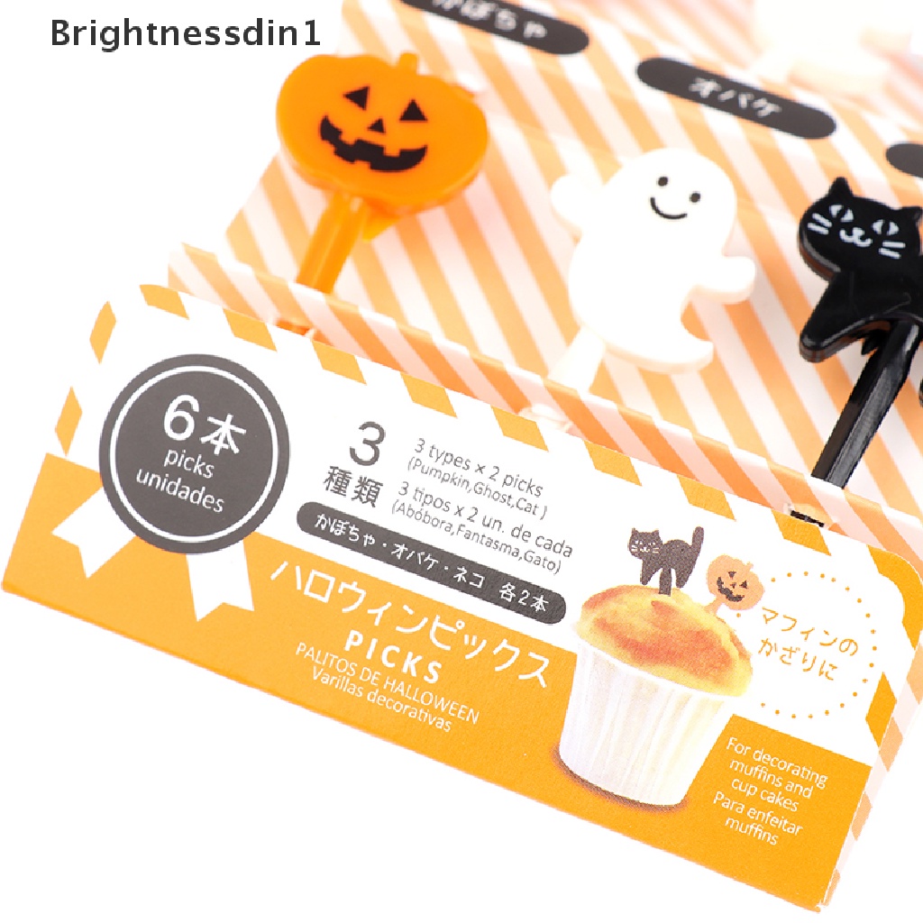 6 Pcs Tusuk Gigi Mini Desain Kartun Halloween Untuk Makanan Ringan Buah Kue Dessert