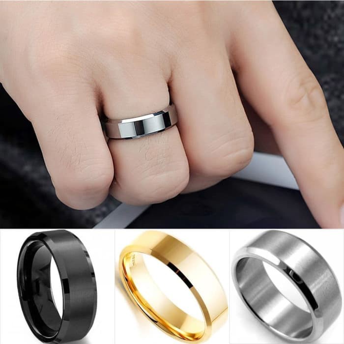 Cincin Cowok Keren Titanium Asli Anti Karat Warna Emas Hitam Silver