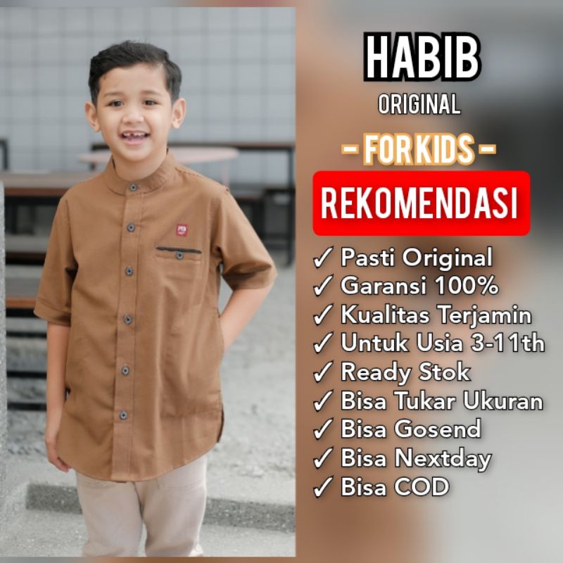 HABIB Original Kemko Anak laki laki Kemeja Koko lengan pendek anak Koko pendek warna coklat seri art KMKA 001