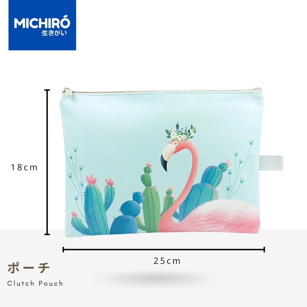 

Tas Map MICHIRO dengan Motif Flamingo, Tas Genggam Kulit Printed Flamingo