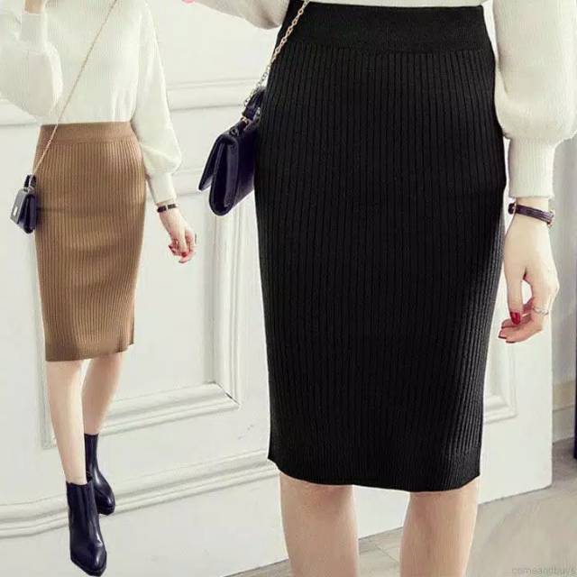 Rok rajut knit midi skirt