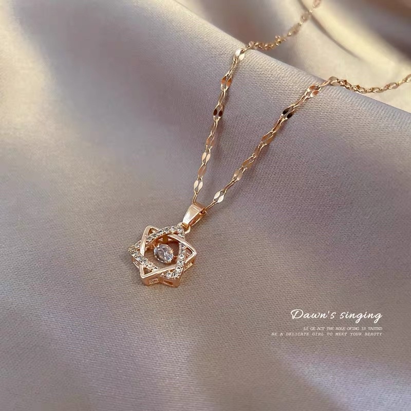 kalung titanium dancing stone pecah kopi diamonde bintang