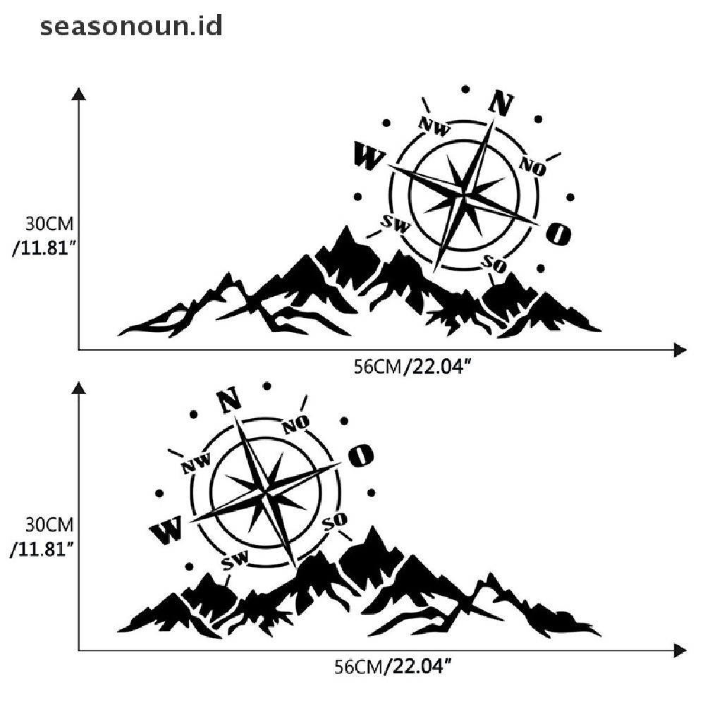 2 Pcs / set Stiker Motif Kompas Gunung Petualangan Untuk Dekorasi Mobil