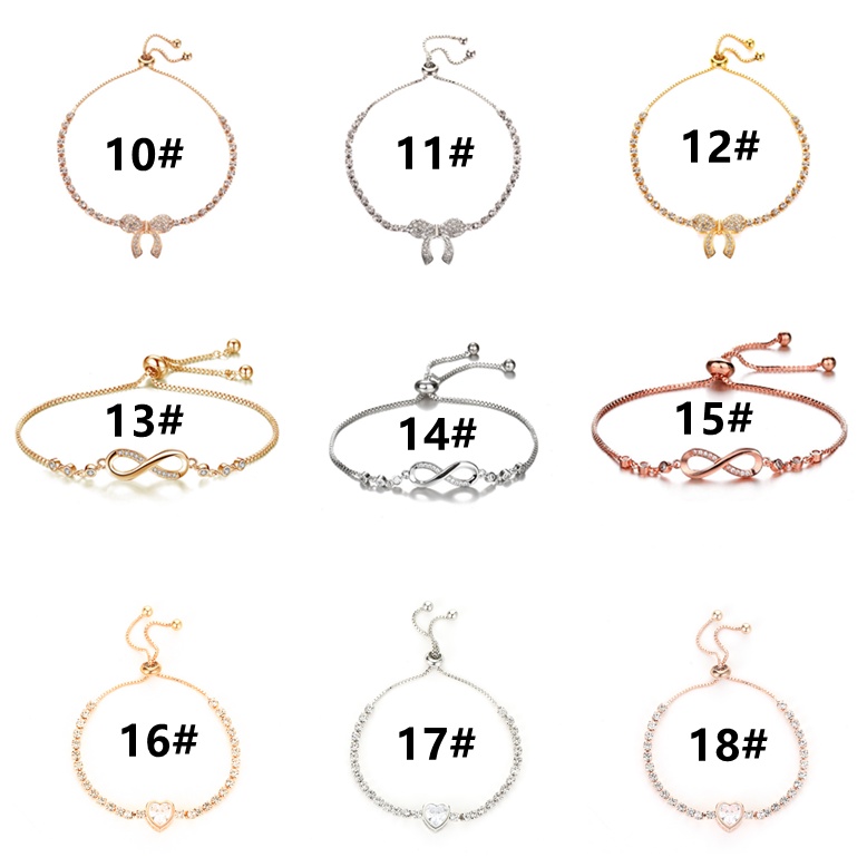 Ahellogirl Gelang Adjustable Aksen Berlian Imitasi Warna Rose Gold Dan Silver Untuk Wanita