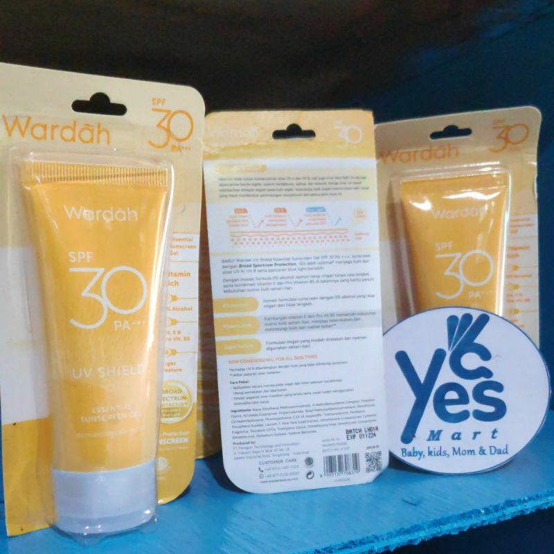 Wardah Sunscreen Gel 40 ml UV Shield SPF 30 Essential Face Cream Krim Wajah Muka Paparan Sinar Matahari