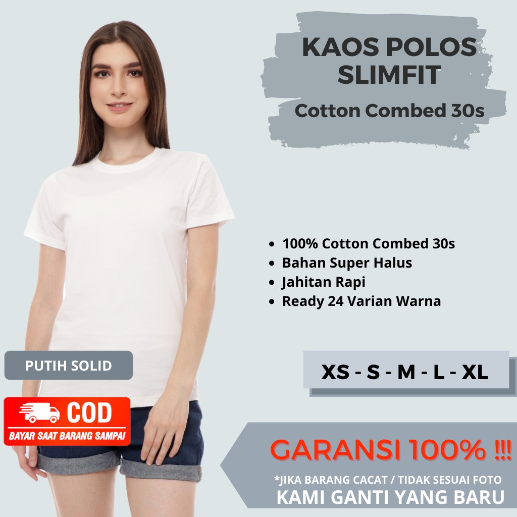 Kaos Putih Polos Wanita Slimfit Baju Kaos Polos Cewek Lengan Pendek Oblong Ketat Cotton Combed 30S
