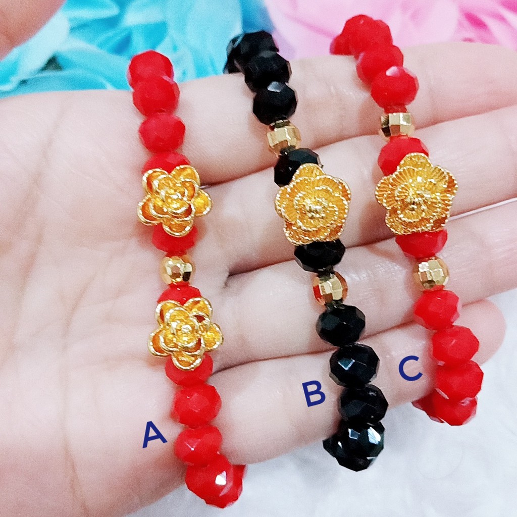 Gelang Kristal Bunga Mawar - Perhiasan XUPING Lapis Emas