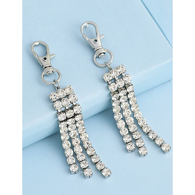 LRC Anting Tusuk Fashion Silver Diamond Tassel Earrings F50568