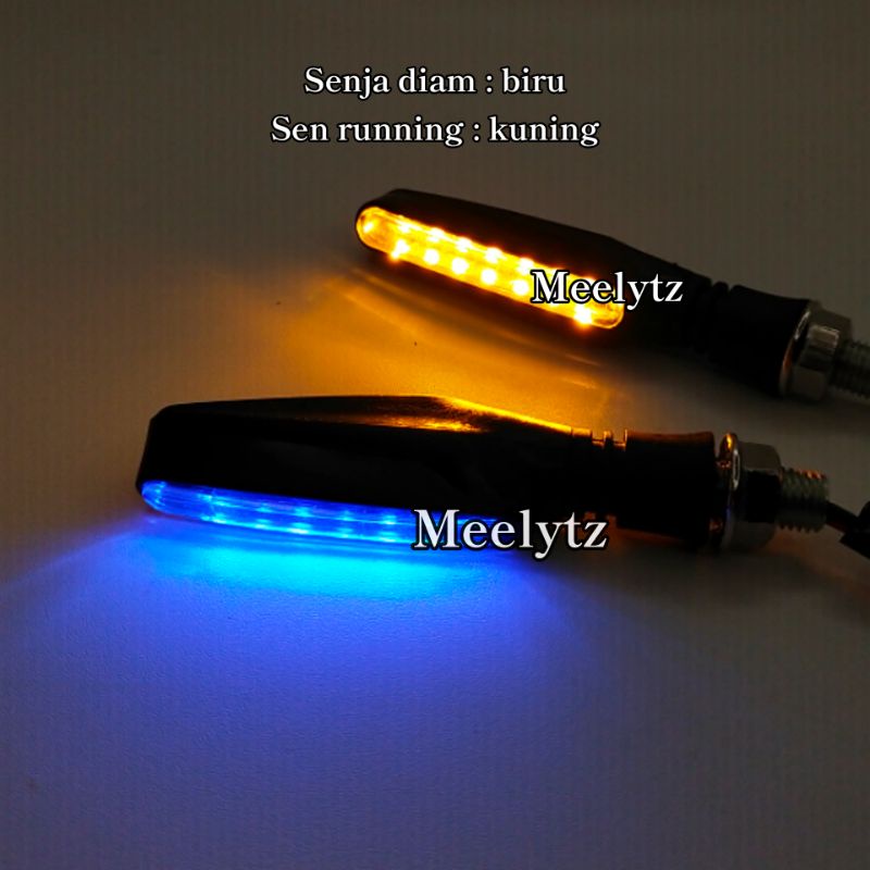Lampu LED sein running sen 2 warna senja sein model moge watwrproof universal sport-Biru-Kuning