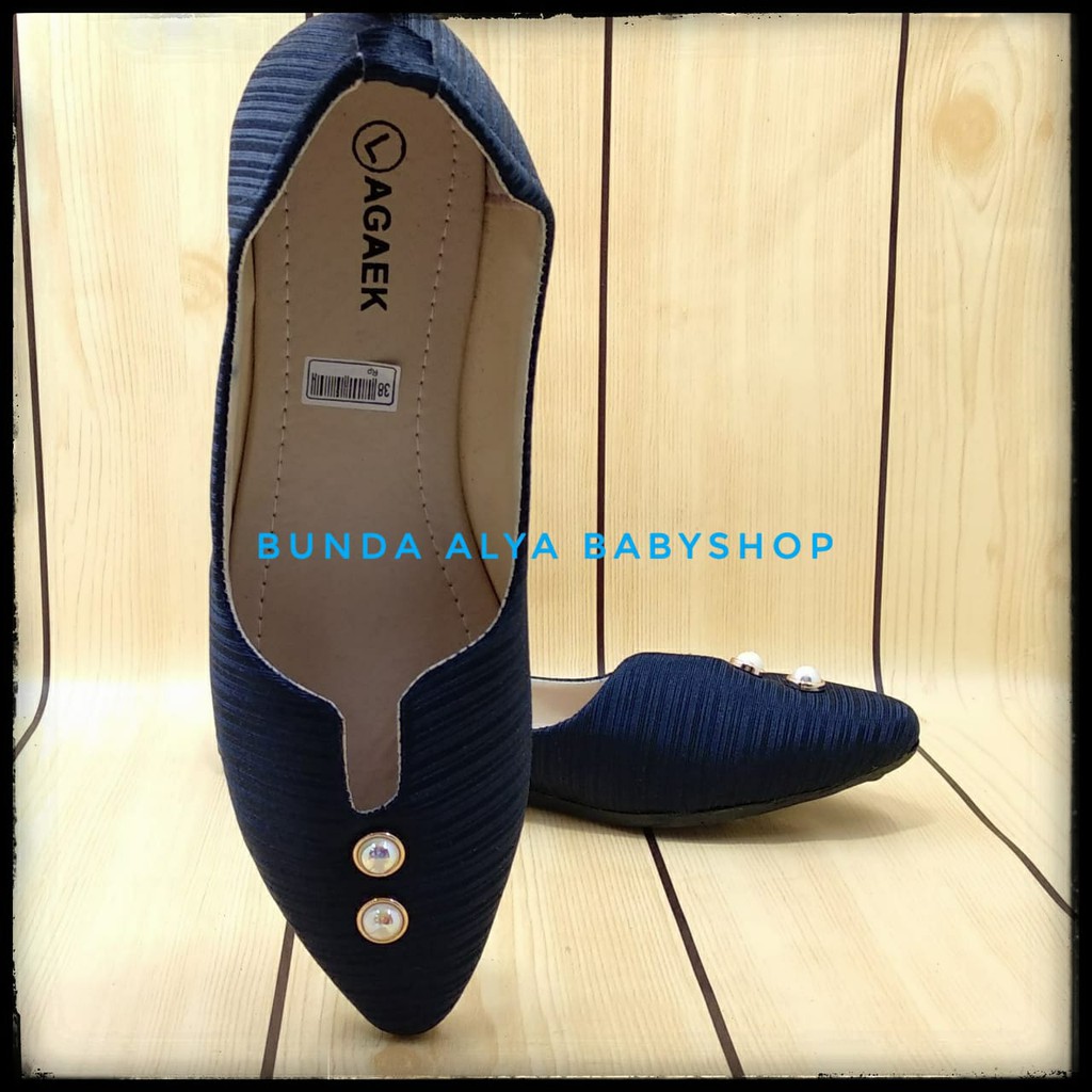 Sepatu Wanita Flat Shoes Mutiara Anti Slip Size 38 - 40 - Sepatu Cewek Simpel NAVY