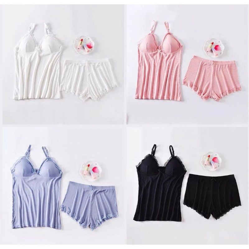 COD ANDREA SET SLEEPWEAR (piyama set, baju tidur, pajamas, camisole short pant,homewear)