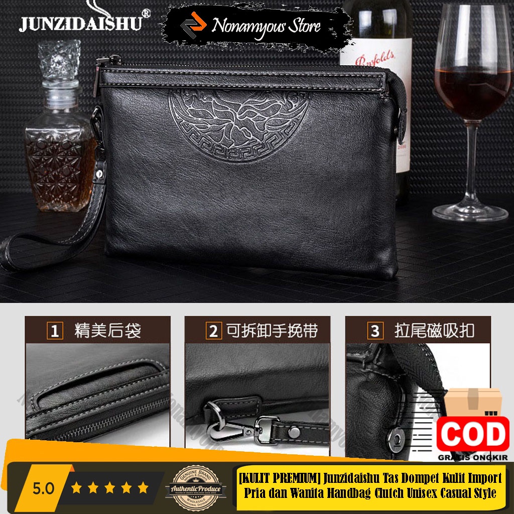 [KULIT PREMIUM] Junzidaishu Tas Dompet Kulit Imort Pria dan Wanita Handbag Clutch Unisex Casual Style