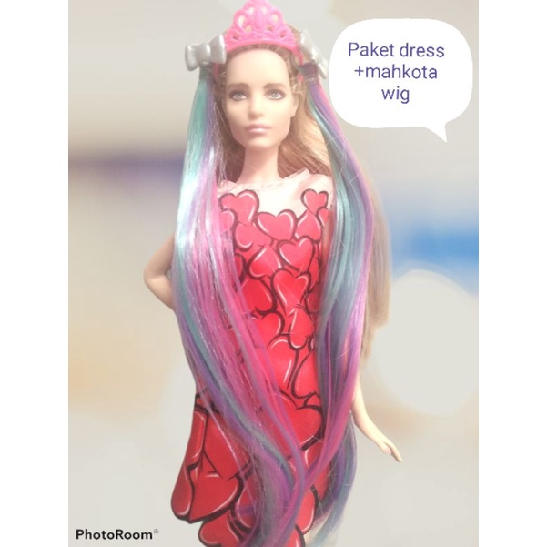 mahkota barbie/wig barbie/jepit barbie/rambut palsu barbie/wig Boneka barbie/barbie preloved/barbie 