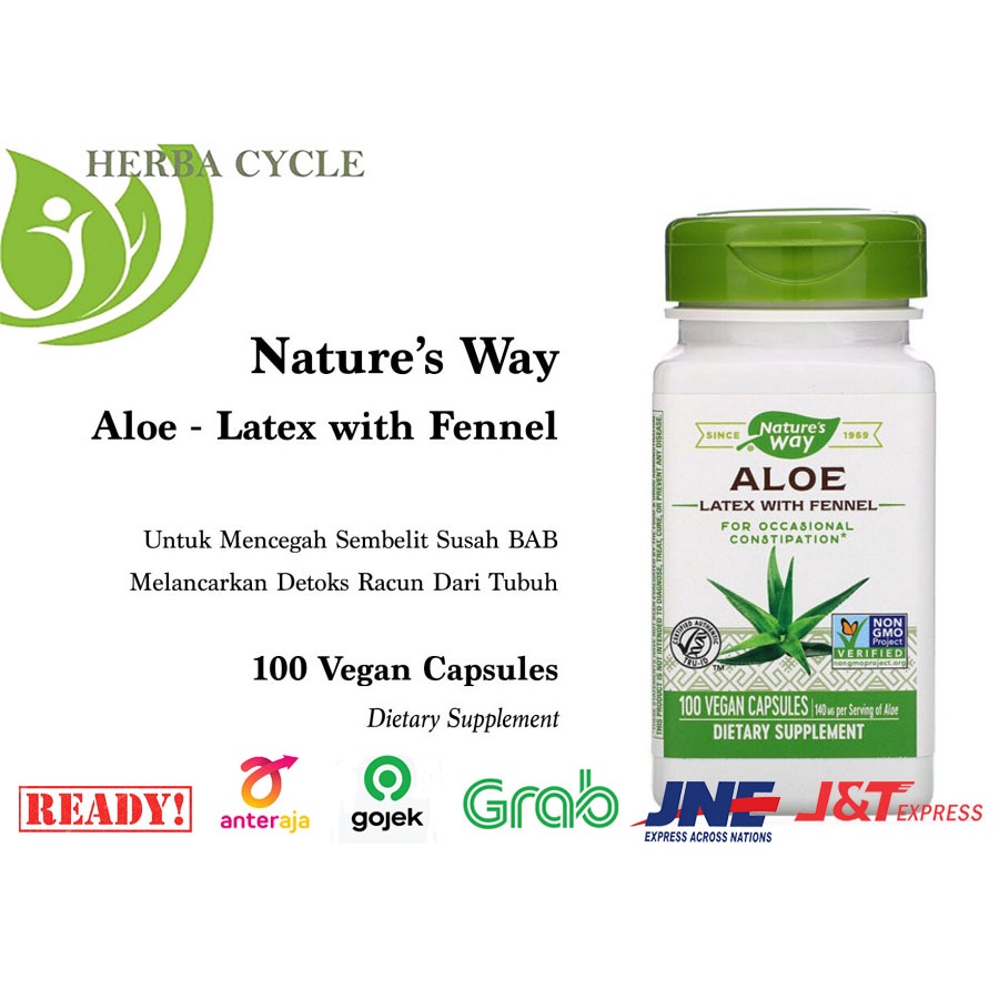 Natures Way Aloe Latex With Fennel 140mg 100 Veg Lidah Buaya Premium