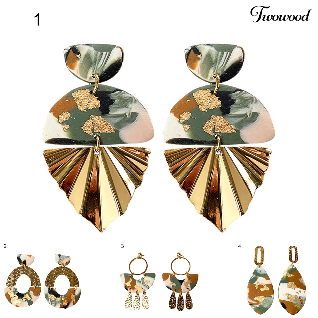 1 Pasang Anting Stud Bahan Polimer Tanah Liat Pola Marmer Geometris Untuk Wanita