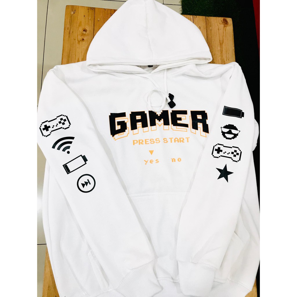 Sweater distro Gamer Classic color White Cotton fleece