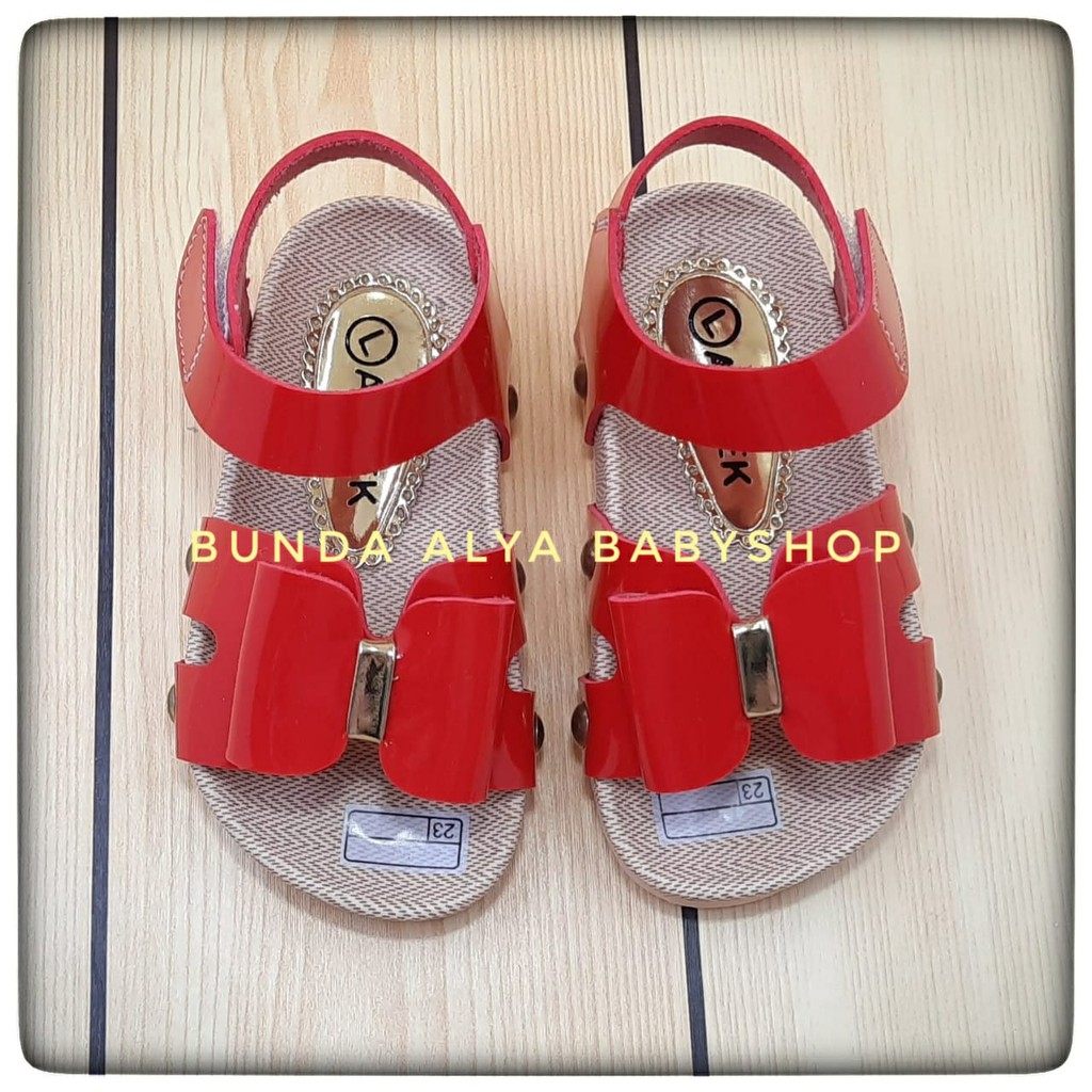 Sandal Anak Perempuan Usia 6 7 Tahun Size 32 - 33 Pita - Sepatu Sendal Anak Cewek Alas Karet Anti Licin MERAH