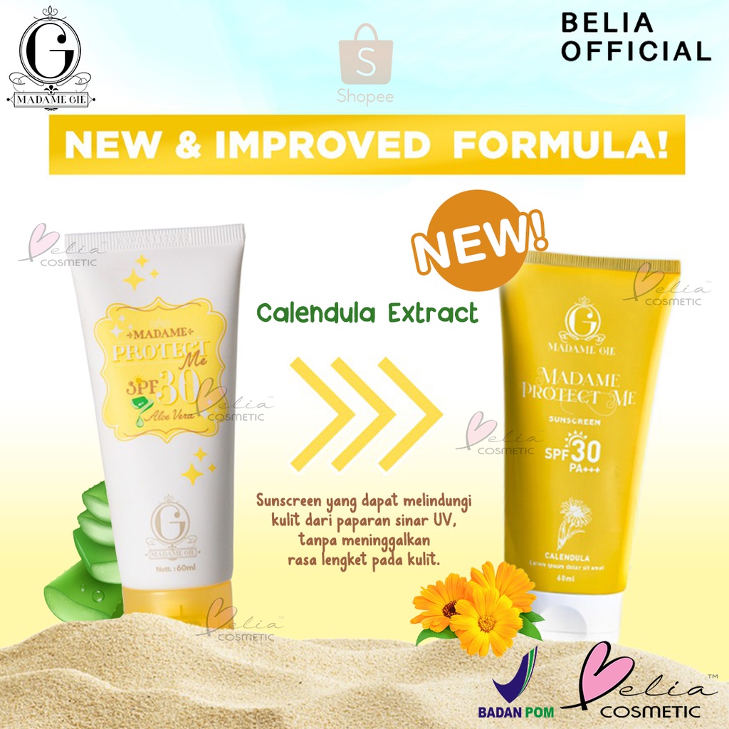 ❤ BELIA ❤ MADAME GIE Protect Me SPF 30 w Aloe Vera 60mL | Protect Me Let's Glow Tinted SPF 50 PA ++++ 10ml | Sunscreen sunblock tabir surya sun block