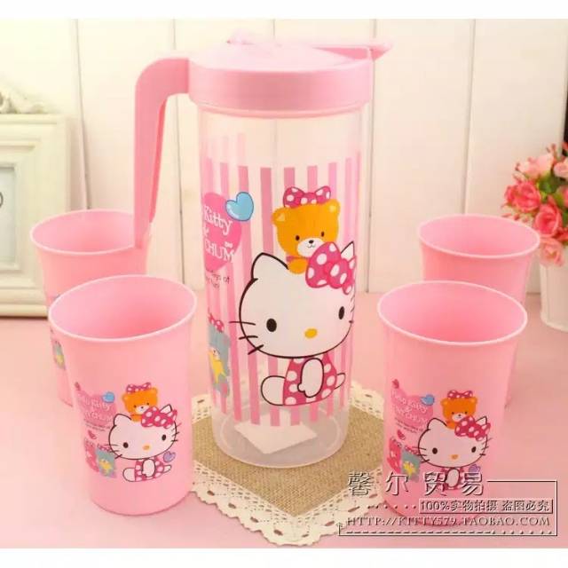 Ceret/jug/teko Set plastik xy 5003-hello Kitty pink