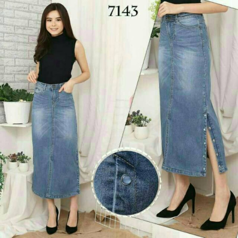Rok Jeans Wanita Premium # Rok Denim Panjang # Rok Jumbo # Cod