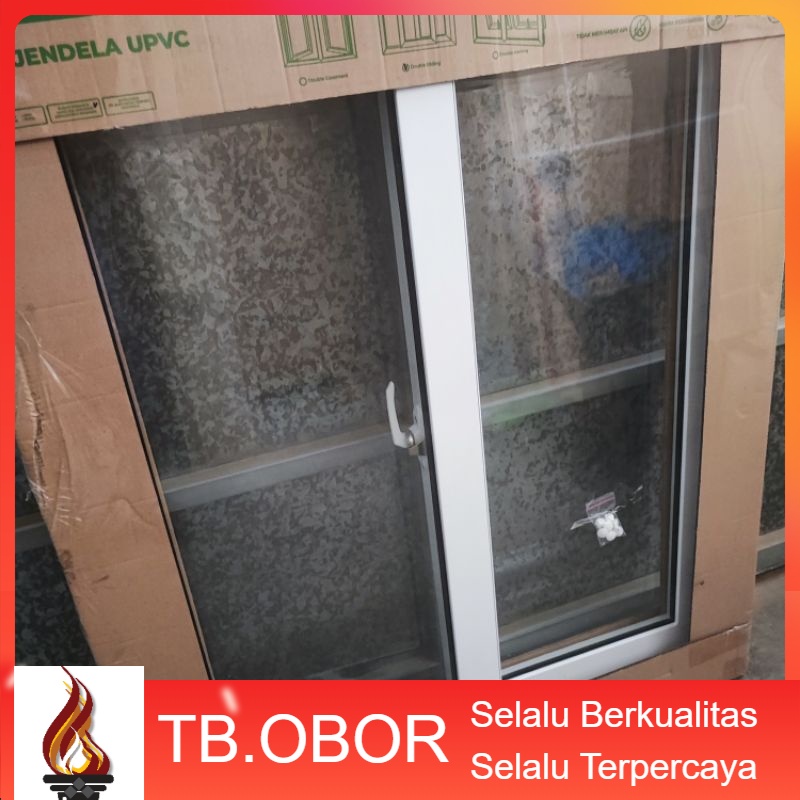 Jendela Utama Double Sliding UPVC Kaca Polos Bening Warna Putih Salju Modern Tipe Minimalis Full Del