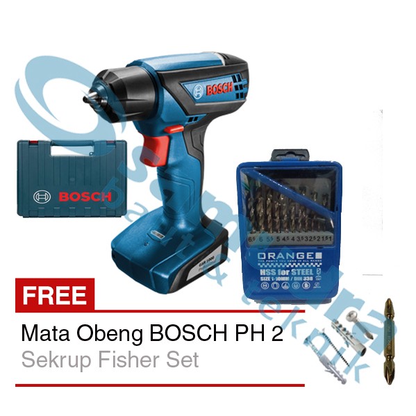 Mesin Bor Baterai BOSCH GSR 1000 + Mata Bor Besi ORANGE + Mata Obeng