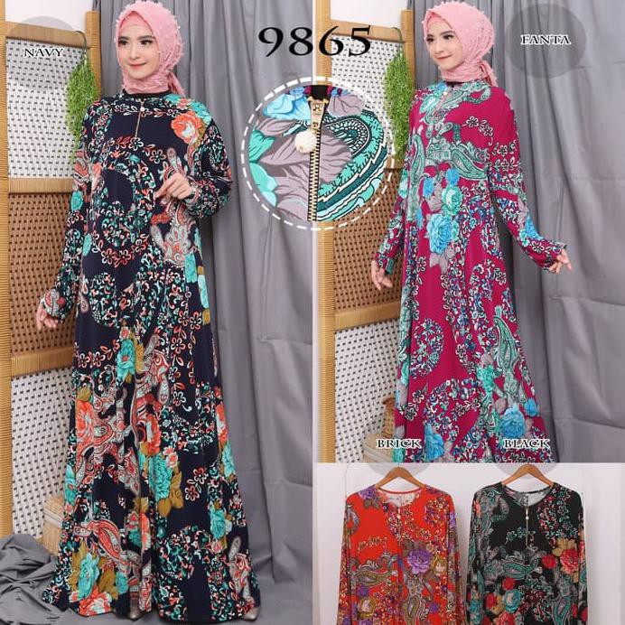 Baju Gamis Wanita Terbaru Gamis Jumbo Jersey Korea 4L & 6L 9865/9866 - Orange, 6L